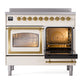 ILVE Nostalgie II 40-Inch Induction Range with 6 Induction Elements, 4.3 cu. ft. Oven, Antique White with Brass Trim, Triple Glass Door, UNDI406NMPAWG