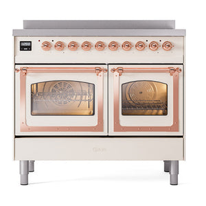 ILVE Nostalgie II 40-Inch Induction Range with 6 Induction Elements, 4.3 cu. ft. Oven, Antique White with Copper Trim, Triple Glass Door, UNDI406NMPAWP