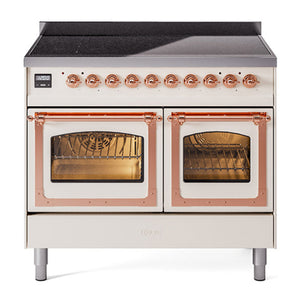 ILVE Nostalgie II 40-Inch Induction Range with 6 Induction Elements, 4.3 cu. ft. Oven, Antique White with Copper Trim, Triple Glass Door, UNDI406NMPAWP