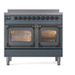 ILVE Nostalgie II 40-Inch Induction Range with 6 Induction Elements, 4.3 cu. ft. Oven, Blue Grey with Burnished Trim, Triple Glass Door, UNDI406NMPBGB