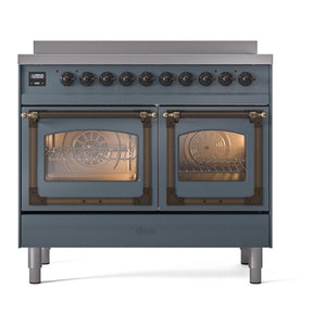 ILVE Nostalgie II 40-Inch Induction Range with 6 Induction Elements, 4.3 cu. ft. Oven, Blue Grey with Burnished Trim, Triple Glass Door, UNDI406NMPBGB