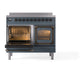 ILVE Nostalgie II 40-Inch Induction Range with 6 Induction Elements, 4.3 cu. ft. Oven, Blue Grey with Burnished Trim, Triple Glass Door, UNDI406NMPBGB