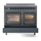 ILVE Nostalgie II 40-Inch Induction Range with 6 Induction Elements, 4.3 cu. ft. Oven, Blue Grey with Burnished Trim, Triple Glass Door, UNDI406NMPBGB