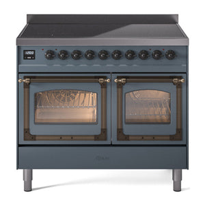 ILVE Nostalgie II 40-Inch Induction Range with 6 Induction Elements, 4.3 cu. ft. Oven, Blue Grey with Burnished Trim, Triple Glass Door, UNDI406NMPBGB