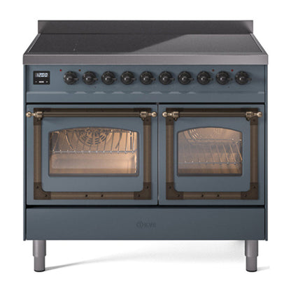ILVE Nostalgie II 40-Inch Induction Range with 6 Induction Elements, 4.3 cu. ft. Oven, Blue Grey with Burnished Trim, Triple Glass Door, UNDI406NMPBGB