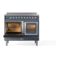 ILVE Nostalgie II 40-Inch Induction Range with 6 Induction Elements, 4.3 cu. ft. Oven, Blue Grey with Chrome Trim, Triple Glass Door, UNDI406NMPBGC
