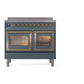 ILVE Nostalgie II 40-Inch Induction Range with 6 Induction Elements, 4.3 cu. ft. Oven, Blue Grey with Brass Trim, Triple Glass Door, UNDI406NMPBGG