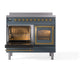 ILVE Nostalgie II 40-Inch Induction Range with 6 Induction Elements, 4.3 cu. ft. Oven, Blue Grey with Brass Trim, Triple Glass Door, UNDI406NMPBGG