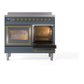 ILVE Nostalgie II 40-Inch Induction Range with 6 Induction Elements, 4.3 cu. ft. Oven, Blue Grey with Brass Trim, Triple Glass Door, UNDI406NMPBGG