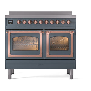 ILVE Nostalgie II 40-Inch Induction Range with 6 Induction Elements, 4.3 cu. ft. Oven, Blue Grey with Copper Trim, Triple Glass Door, UNDI406NMPBGP