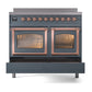 ILVE Nostalgie II 40-Inch Induction Range with 6 Induction Elements, 4.3 cu. ft. Oven, Blue Grey with Copper Trim, Triple Glass Door, UNDI406NMPBGP