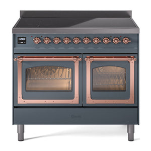 ILVE Nostalgie II 40-Inch Induction Range with 6 Induction Elements, 4.3 cu. ft. Oven, Blue Grey with Copper Trim, Triple Glass Door, UNDI406NMPBGP