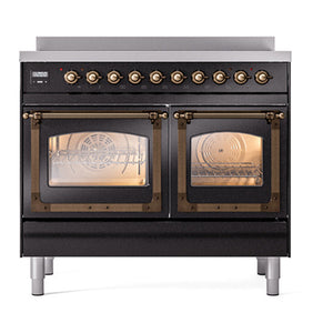 ILVE Nostalgie II 40-Inch Induction Range with 6 Induction Elements, 4.3 cu. ft. Oven, Glossy Black with Burnished Trim, Triple Glass Door, UNDI406NMPBKB
