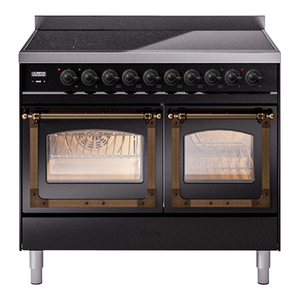 ILVE Nostalgie II 40-Inch Induction Range with 6 Induction Elements, 4.3 cu. ft. Oven, Glossy Black with Burnished Trim, Triple Glass Door, UNDI406NMPBKB
