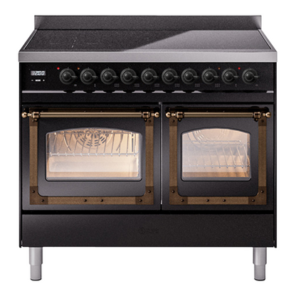 ILVE Nostalgie II 40-Inch Induction Range with 6 Induction Elements, 4.3 cu. ft. Oven, Glossy Black with Burnished Trim, Triple Glass Door, UNDI406NMPBKB