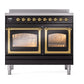 ILVE Nostalgie II 40-Inch Induction Range with 6 Induction Elements, 4.3 cu. ft. Oven, Glossy Black with Brass Trim, Triple Glass Door, UNDI406NMPBKG