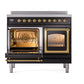 ILVE Nostalgie II 40-Inch Induction Range with 6 Induction Elements, 4.3 cu. ft. Oven, Glossy Black with Brass Trim, Triple Glass Door, UNDI406NMPBKG