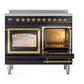 ILVE Nostalgie II 40-Inch Induction Range with 6 Induction Elements, 4.3 cu. ft. Oven, Glossy Black with Brass Trim, Triple Glass Door, UNDI406NMPBKG
