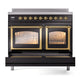 ILVE Nostalgie II 40-Inch Induction Range with 6 Induction Elements, 4.3 cu. ft. Oven, Glossy Black with Brass Trim, Triple Glass Door, UNDI406NMPBKG