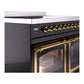 ILVE Nostalgie II 40-Inch Induction Range with 6 Induction Elements, 4.3 cu. ft. Oven, Glossy Black with Brass Trim, Triple Glass Door, UNDI406NMPBKG