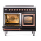 ILVE Nostalgie II 40-Inch Induction Range with 6 Induction Elements, 4.3 cu. ft. Oven, Glossy Black with Copper Trim, Triple Glass Door, UNDI406NMPBKP