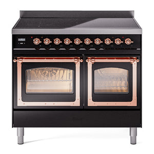 ILVE Nostalgie II 40-Inch Induction Range with 6 Induction Elements, 4.3 cu. ft. Oven, Glossy Black with Copper Trim, Triple Glass Door, UNDI406NMPBKP