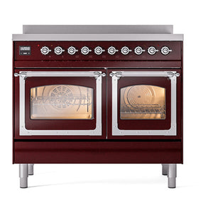 ILVE Nostalgie II 40-Inch Induction Range with 6 Induction Elements, 4.3 cu. ft. Oven, Burgundy with Chrome Trim, Triple Glass Door, UNDI406NMPBUC
