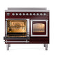 ILVE Nostalgie II 40-Inch Induction Range with 6 Induction Elements, 4.3 cu. ft. Oven, Burgundy with Chrome Trim, Triple Glass Door, UNDI406NMPBUC