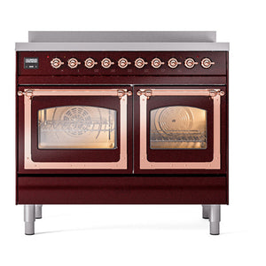 ILVE Nostalgie II 40-Inch Induction Range with 6 Induction Elements, 4.3 cu. ft. Oven, Burgundy with Copper Trim, Triple Glass Door, UNDI406NMPBUP