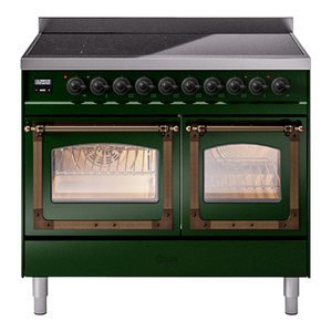 ILVE Nostalgie II 40-Inch Induction Range with 6 Induction Elements, 4.3 cu. ft. Oven, Emerald Green with Burnished Trim, Triple Glass Door, UNDI406NMPEGB