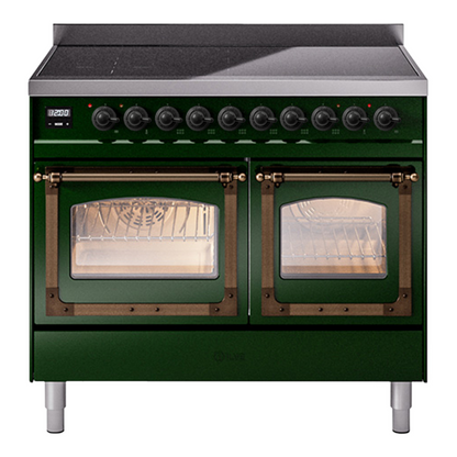 ILVE Nostalgie II 40-Inch Induction Range with 6 Induction Elements, 4.3 cu. ft. Oven, Emerald Green with Burnished Trim, Triple Glass Door, UNDI406NMPEGB