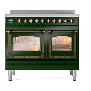 ILVE Nostalgie II 40-Inch Induction Range with 6 Induction Elements, 4.3 cu. ft. Oven, Emerald Green with Burnished Trim, Triple Glass Door, UNDI406NMPEGB