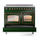 ILVE Nostalgie II 40-Inch Induction Range with 6 Induction Elements, 4.3 cu. ft. Oven, Emerald Green with Burnished Trim, Triple Glass Door, UNDI406NMPEGB