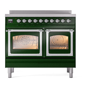 ILVE Nostalgie II 40-Inch Induction Range with 6 Induction Elements, 4.3 cu. ft. Oven, Emerald Green with Chrome Trim, Triple Glass Door, UNDI406NMPEGC