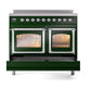 ILVE Nostalgie II 40-Inch Induction Range with 6 Induction Elements, 4.3 cu. ft. Oven, Emerald Green with Chrome Trim, Triple Glass Door, UNDI406NMPEGC