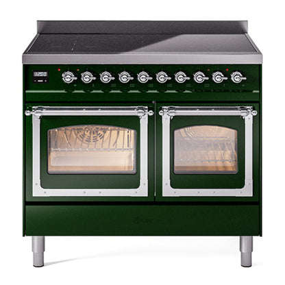 ILVE Nostalgie II 40-Inch Induction Range with 6 Induction Elements, 4.3 cu. ft. Oven, Emerald Green with Chrome Trim, Triple Glass Door, UNDI406NMPEGC
