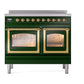 ILVE Nostalgie II 40-Inch Induction Range with 6 Induction Elements, 4.3 cu. ft. Oven, Emerald Green with Brass Trim, Triple Glass Door, UNDI406NMPEGG