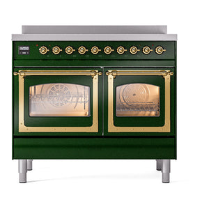 ILVE Nostalgie II 40-Inch Induction Range with 6 Induction Elements, 4.3 cu. ft. Oven, Emerald Green with Brass Trim, Triple Glass Door, UNDI406NMPEGG