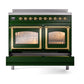 ILVE Nostalgie II 40-Inch Induction Range with 6 Induction Elements, 4.3 cu. ft. Oven, Emerald Green with Brass Trim, Triple Glass Door, UNDI406NMPEGG