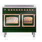 ILVE Nostalgie II 40-Inch Induction Range with 6 Induction Elements, 4.3 cu. ft. Oven, Emerald Green with Copper Trim, Triple Glass Door, UNDI406NMPEGP