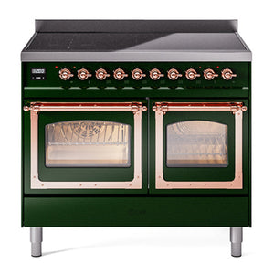 ILVE Nostalgie II 40-Inch Induction Range with 6 Induction Elements, 4.3 cu. ft. Oven, Emerald Green with Copper Trim, Triple Glass Door, UNDI406NMPEGP