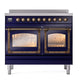 ILVE Nostalgie II 40-Inch Induction Range with 6 Induction Elements, 4.3 cu. ft. Oven, Midnight Blue with Burnished Trim, Triple Glass Door, UNDI406NMPMBB
