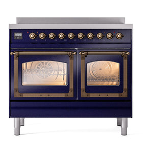 ILVE Nostalgie II 40-Inch Induction Range with 6 Induction Elements, 4.3 cu. ft. Oven, Midnight Blue with Burnished Trim, Triple Glass Door, UNDI406NMPMBB