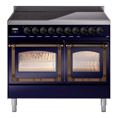 ILVE Nostalgie II 40-Inch Induction Range with 6 Induction Elements, 4.3 cu. ft. Oven, Midnight Blue with Burnished Trim, Triple Glass Door, UNDI406NMPMBB
