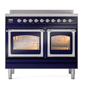 ILVE Nostalgie II 40-Inch Induction Range with 6 Induction Elements, 4.3 cu. ft. Oven, Midnight Blue with Chrome Trim, Triple Glass Door, UNDI406NMPMBC