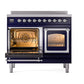 ILVE Nostalgie II 40-Inch Induction Range with 6 Induction Elements, 4.3 cu. ft. Oven, Midnight Blue with Chrome Trim, Triple Glass Door, UNDI406NMPMBC