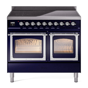 ILVE Nostalgie II 40-Inch Induction Range with 6 Induction Elements, 4.3 cu. ft. Oven, Midnight Blue with Chrome Trim, Triple Glass Door, UNDI406NMPMBC