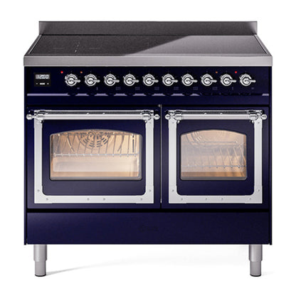 ILVE Nostalgie II 40-Inch Induction Range with 6 Induction Elements, 4.3 cu. ft. Oven, Midnight Blue with Chrome Trim, Triple Glass Door, UNDI406NMPMBC