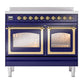 ILVE Nostalgie II 40-Inch Induction Range with 6 Induction Elements, 4.3 cu. ft. Oven, Midnight Blue with Brass Trim, Triple Glass Door, UNDI406NMPMBG