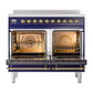 ILVE Nostalgie II 40-Inch Induction Range with 6 Induction Elements, 4.3 cu. ft. Oven, Midnight Blue with Brass Trim, Triple Glass Door, UNDI406NMPMBG
